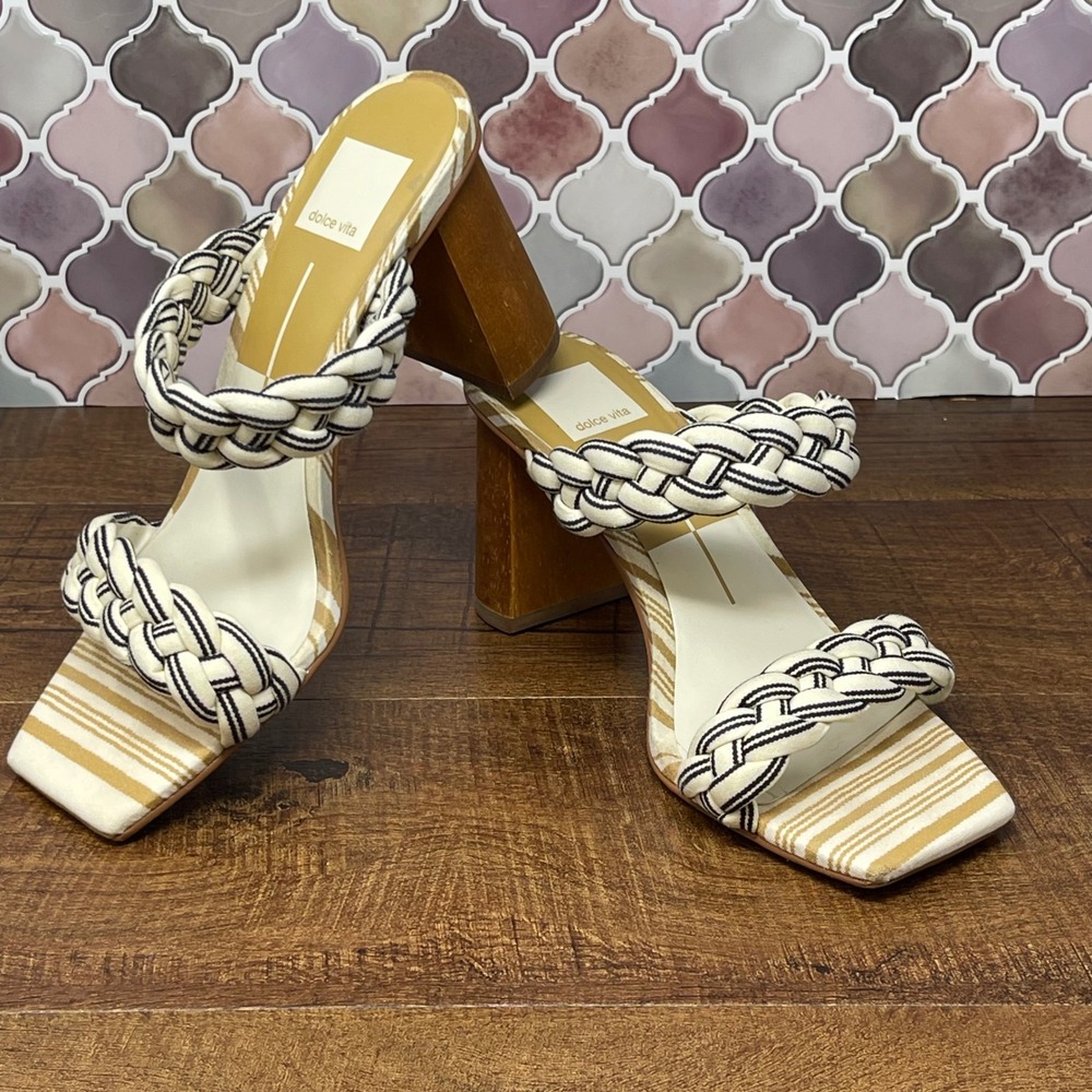 Dolce Vita - "Paily" Braided Stripe Block Sandal - Black/Off-White - Size 7‎ - Picture 5 of 15